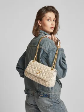 Guess Handtas met doorgestikte naden, model 'GIULLY' in goud gemêleerd