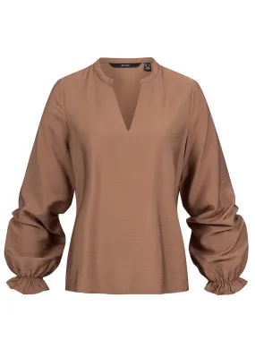 Vero Moda Dames Top met lange mouwen en ruche details bruin